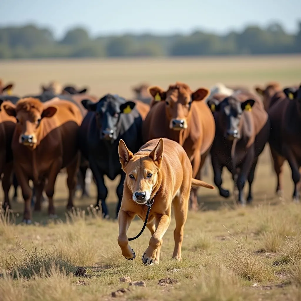 Drover's Dog Herding Cattle