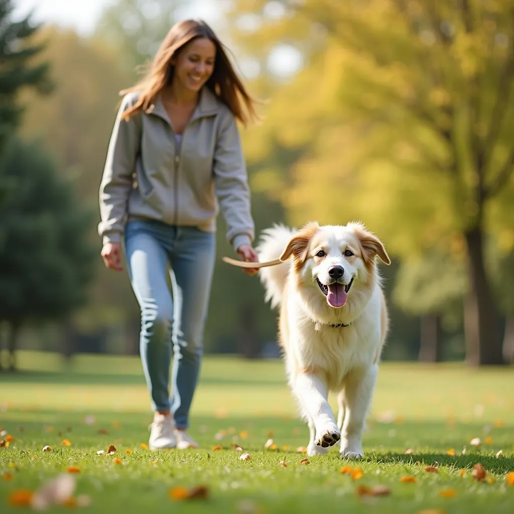 Happy dog with owner