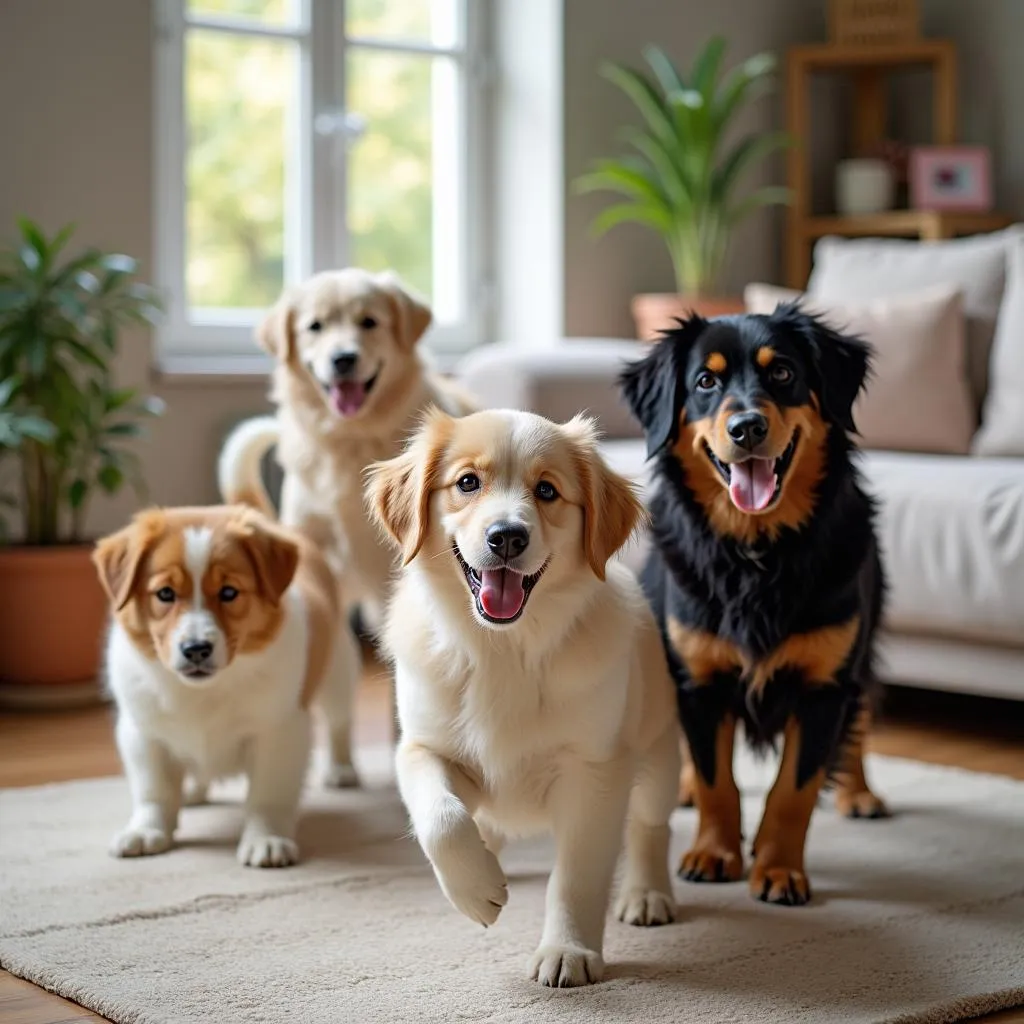 European dog breeders enjoying playtime with their pups