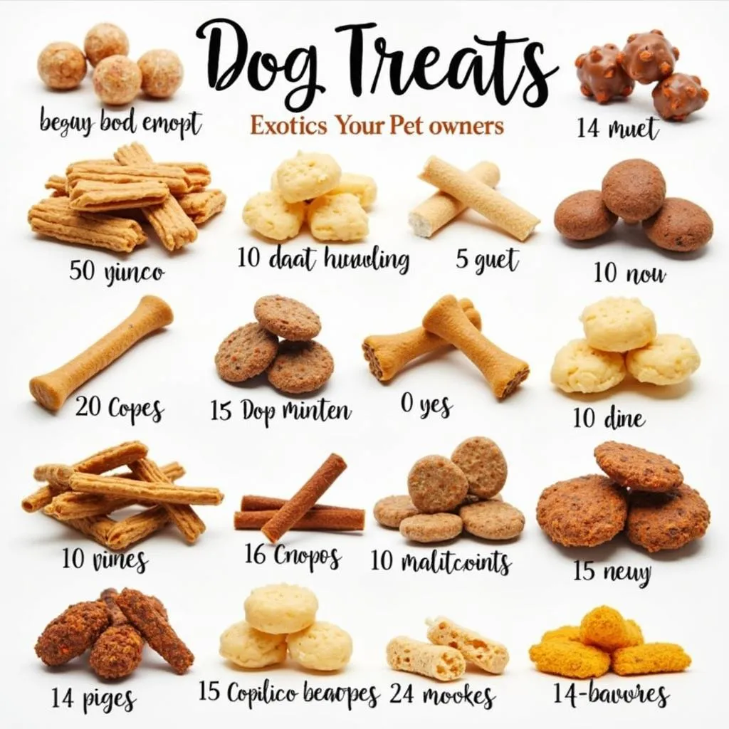 A diverse selection of exotic dog treats with unique ingredients