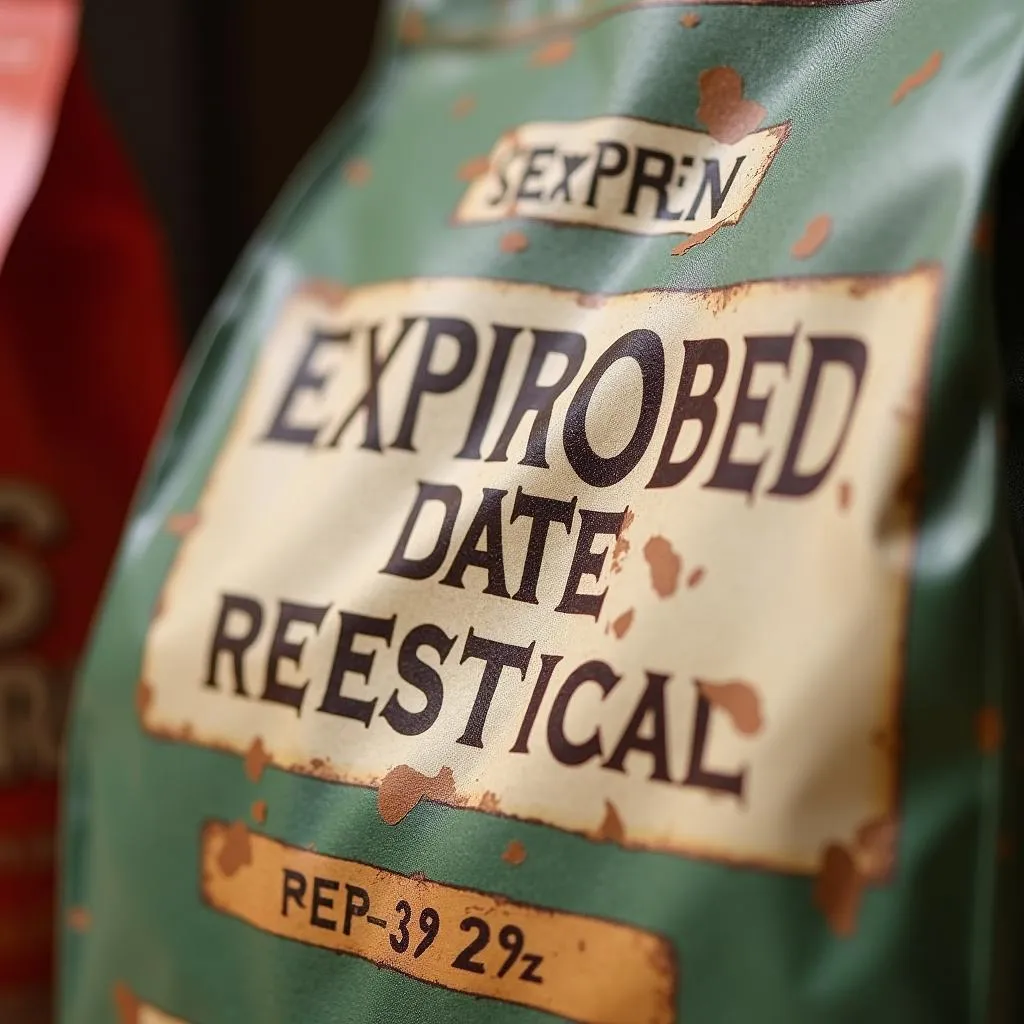 Expired Dog Food Bag: Close-Up of Expiration Date