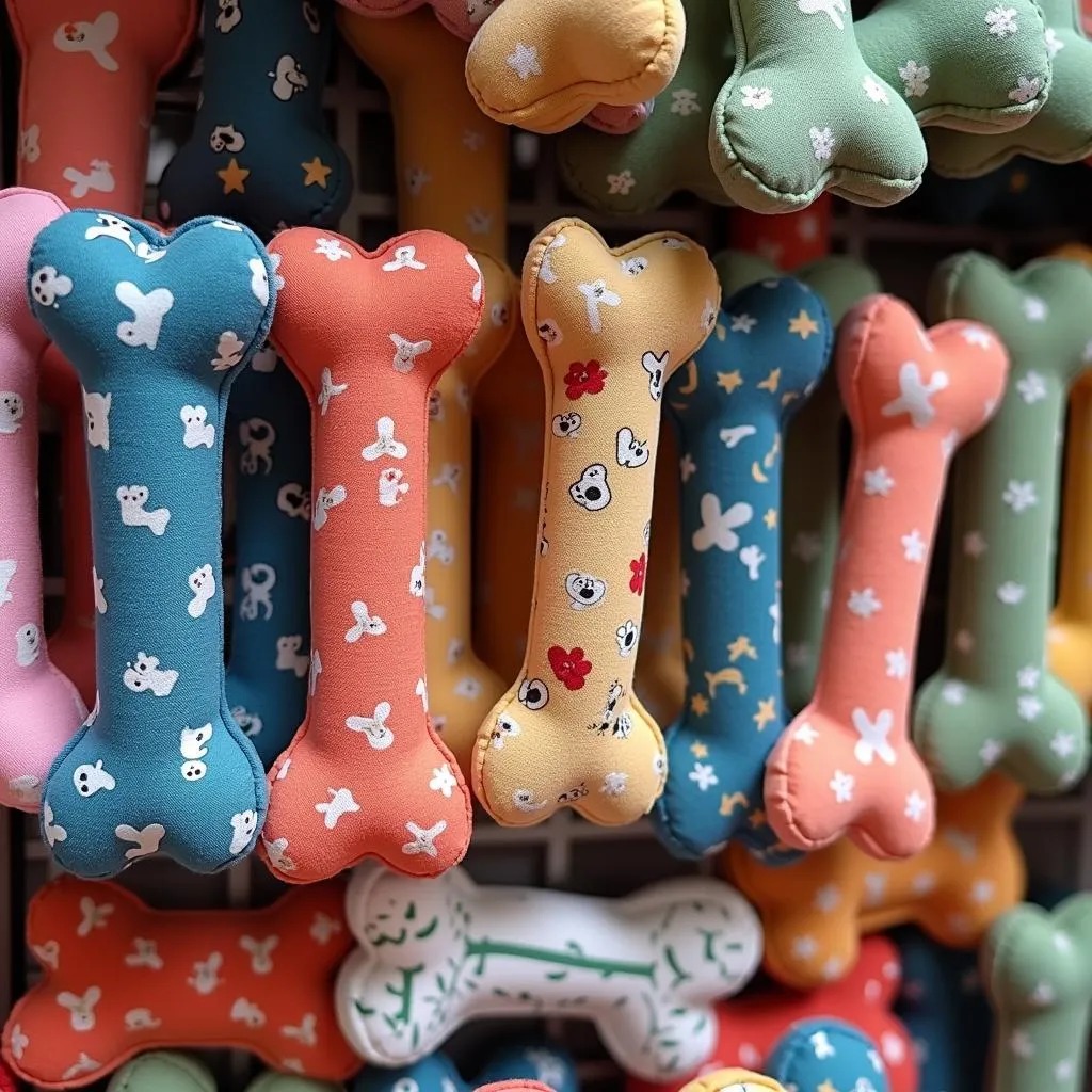 A Variety of Fabric Dog Bones at a Pet Store in Hanoi