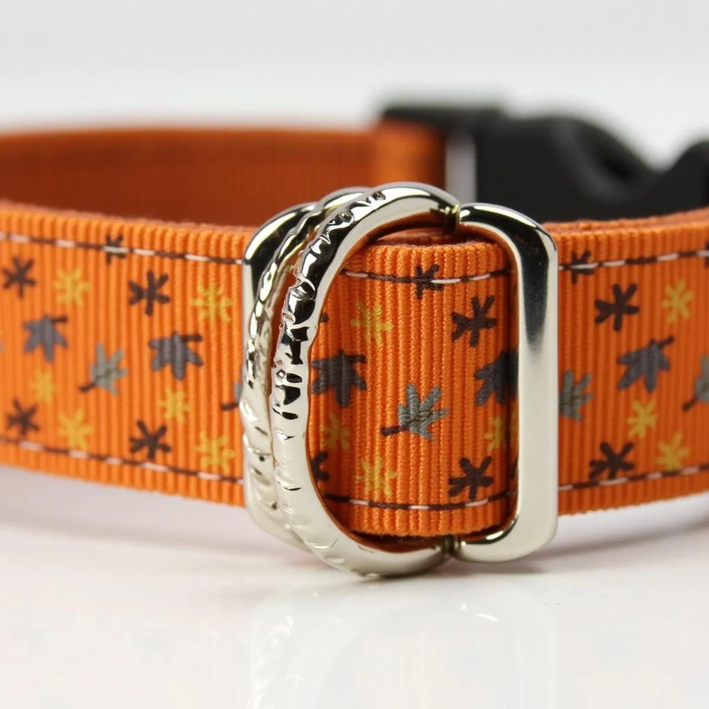 Pumpkin-Orange Dog Collar with Leaves