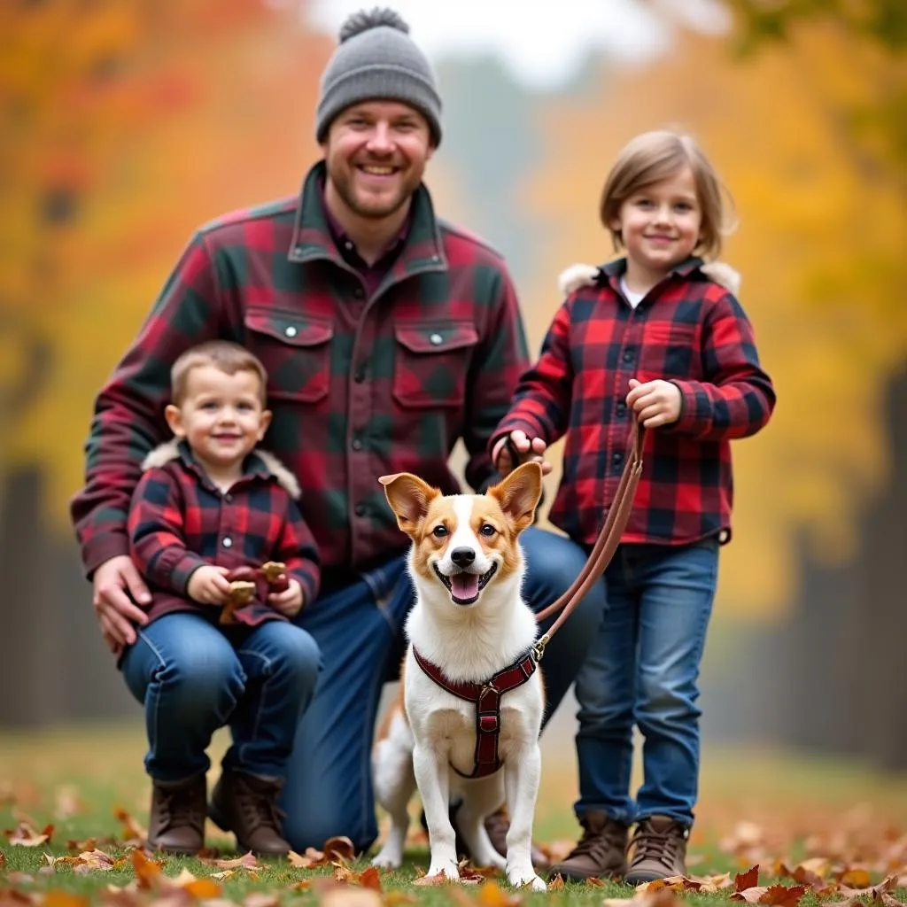 Dogs and Kids in Fall Family Photo with Dogs