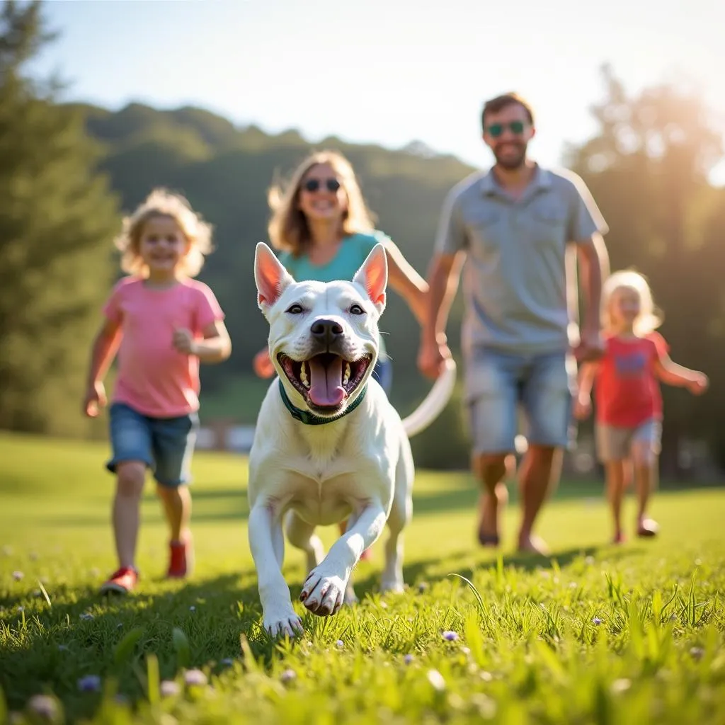 White Staffie Enjoying Family Time in the Park