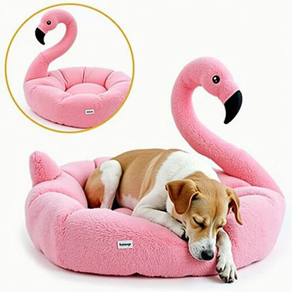 A Dog Enjoying a Flamingo Dog Bed