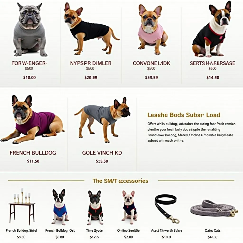 A screenshot of an online store specializing in French Bulldog apparel