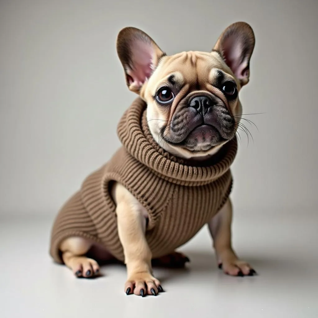 Adorable French Bulldog wearing a stylish sweater