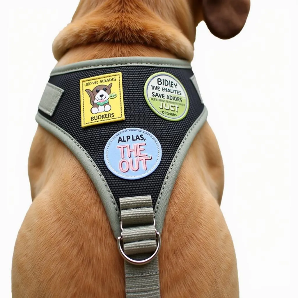 Funny dog patches on a harness