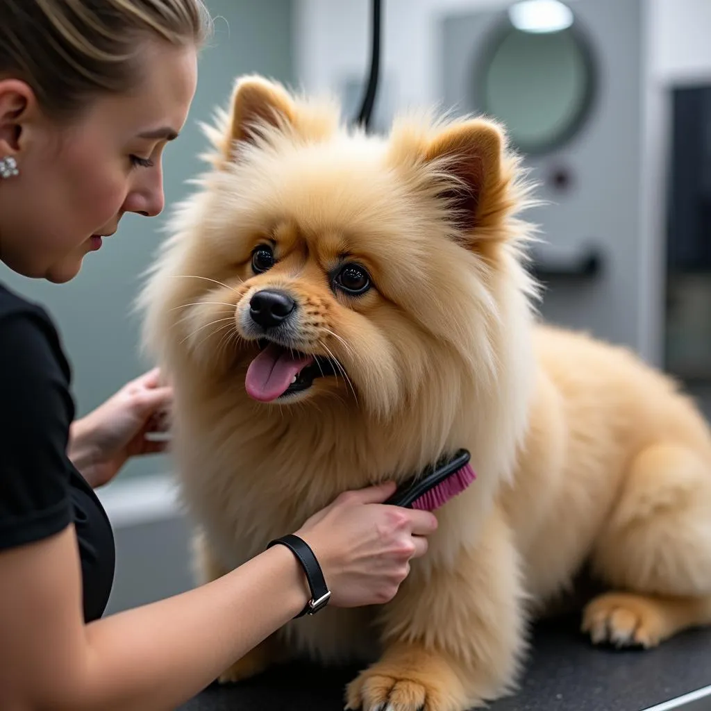 Professional grooming session for a Gaia dog