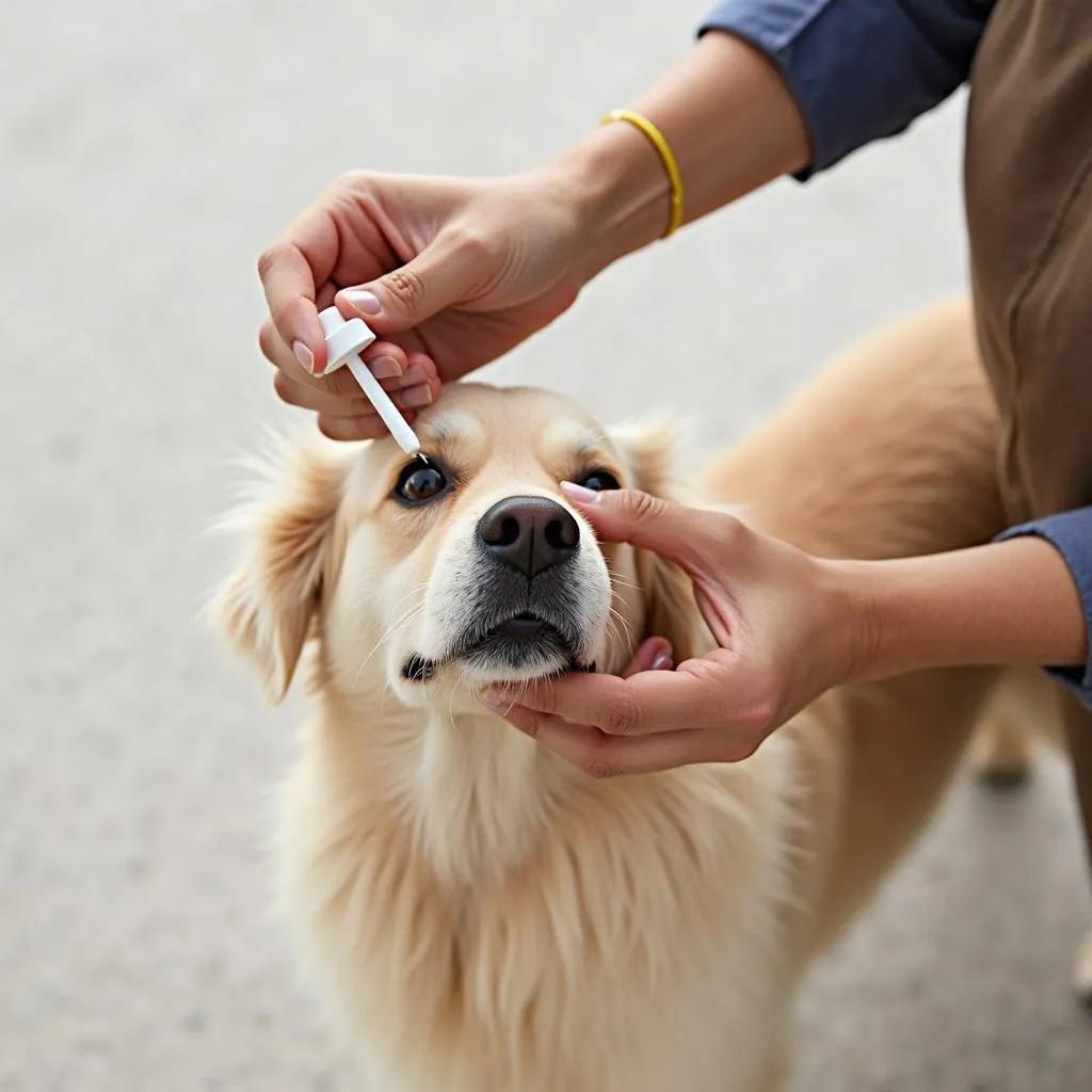 Applying Genteal Eye Drops to a Dog