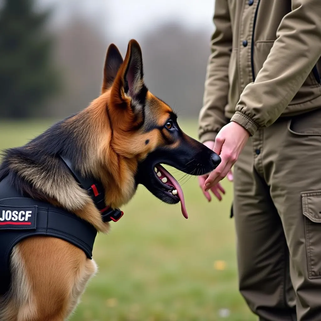 Training a German Shepherd service dog with its owner