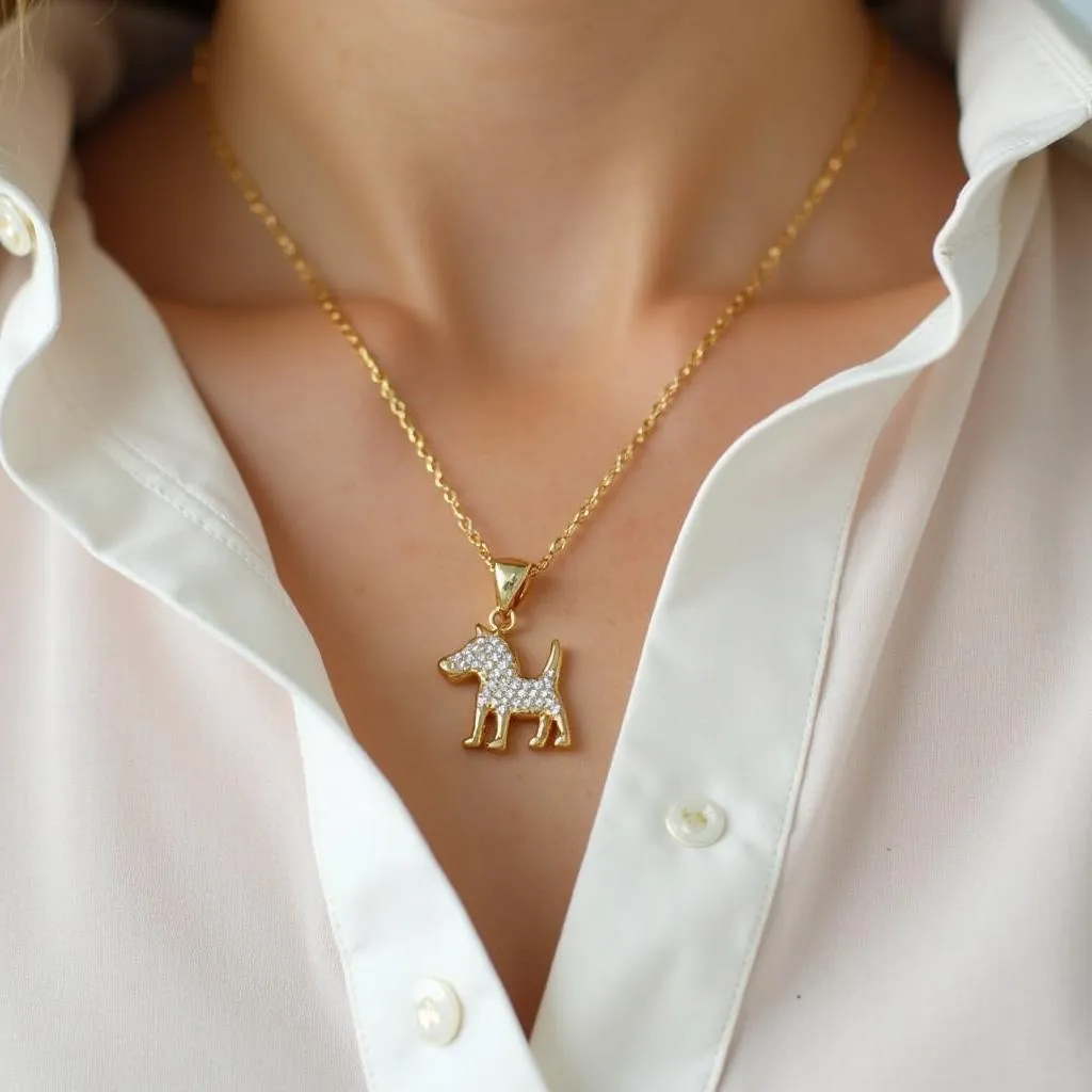 A small gold dog necklace with diamonds