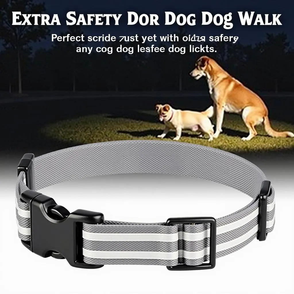 Grey dog collar with reflective strips for safety during night walks