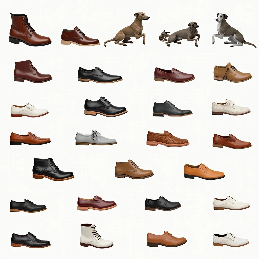 Various types of greyhound dog shoes