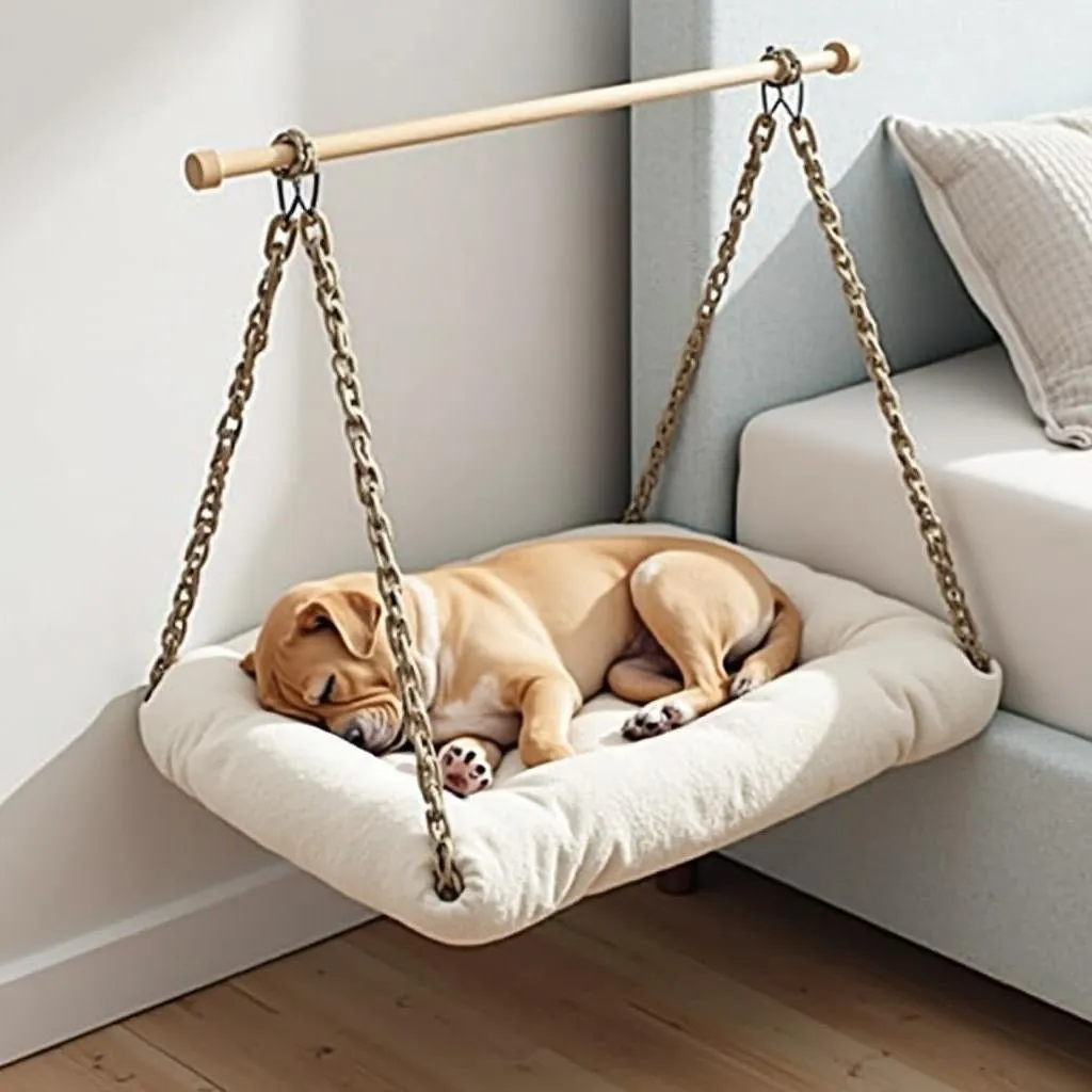 Dog bed suspended from bed frame