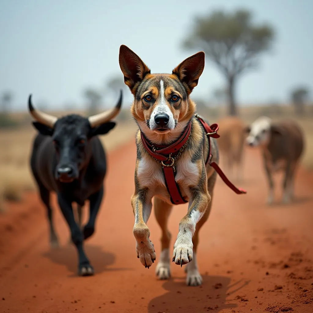 Hanging Tree Cattle Dog Herding Cattle in the Australian Outback