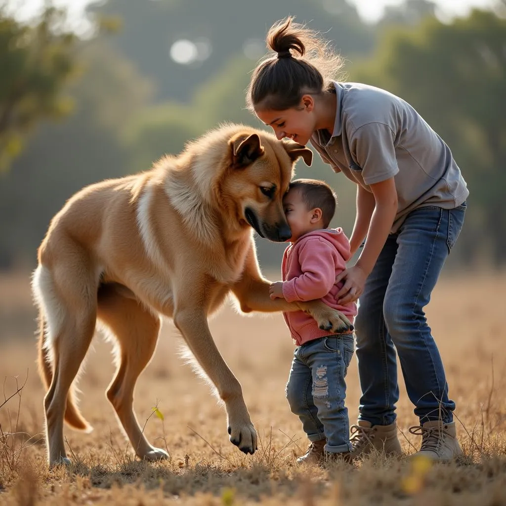 Hanging Tree Cattle Dog Playing with Children in a Safe Environment