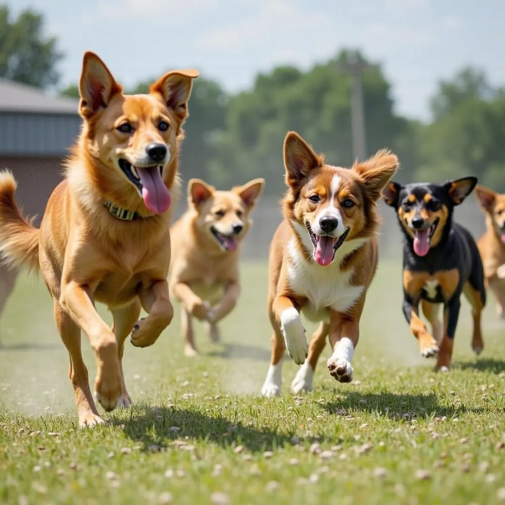 Happy dogs playing at a dog daycare in Cullman AL