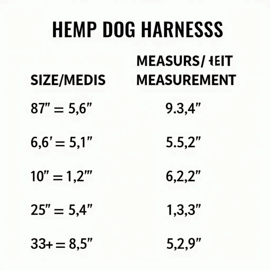 Hemp Dog Harness Size Chart