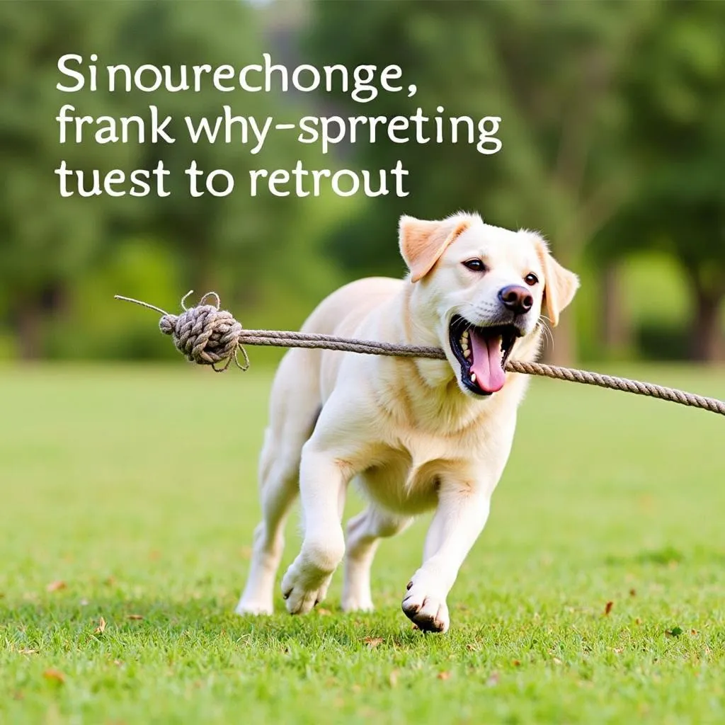 A dog happily playing with a hemp rope toy in a park