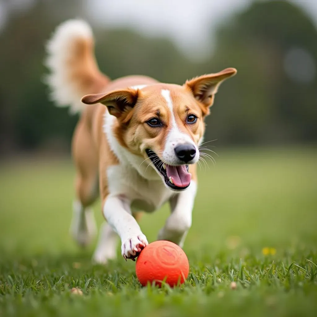 Happy Dog Playing Fetch with a Hero Dog Ball