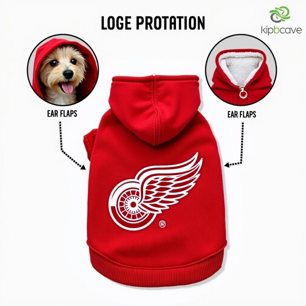 Hooded Detroit Red Wings Dog Sweater with Ear Flaps