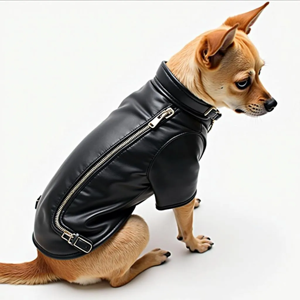 Dog wearing biker jacket