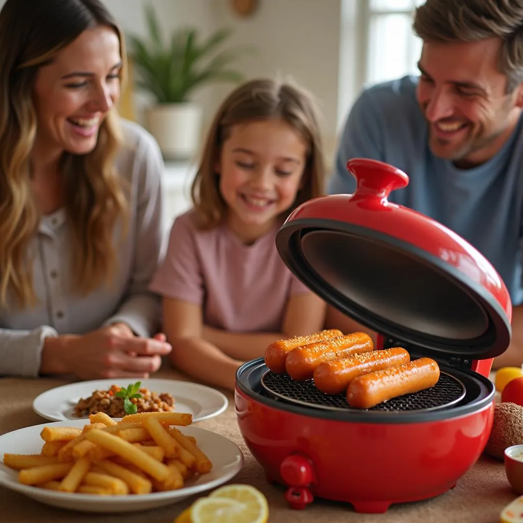 family gathering with hot dog machine