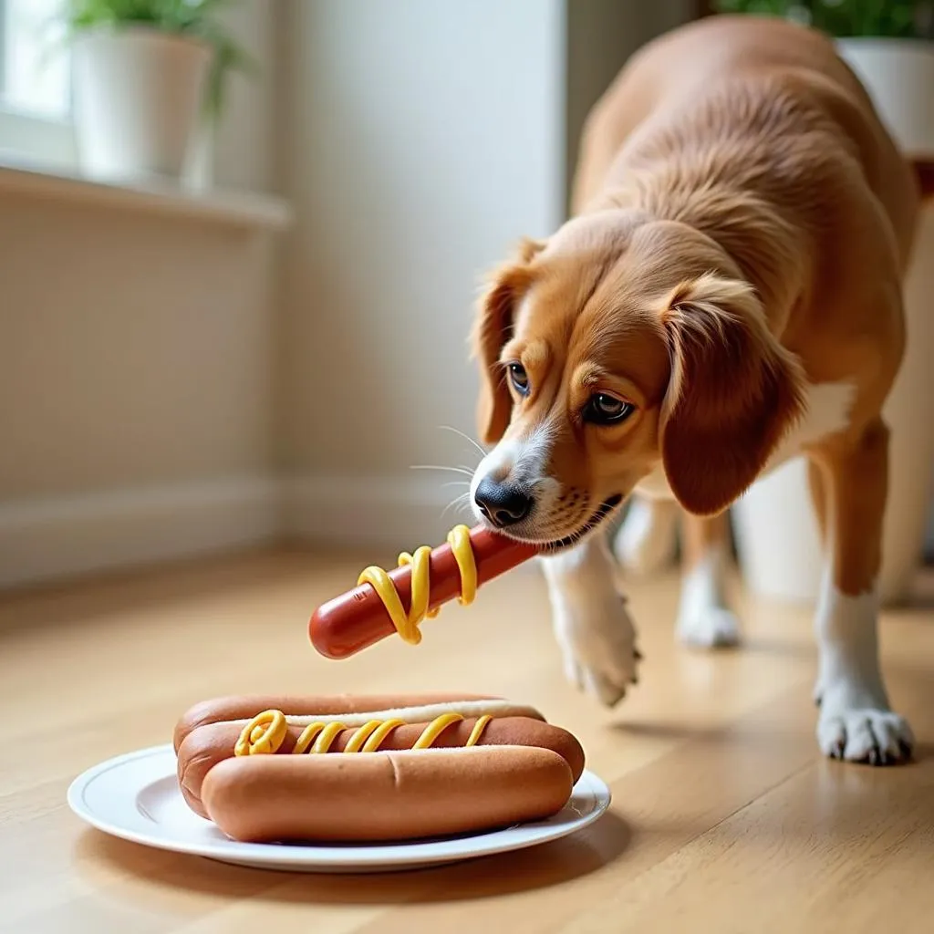 hot dog plate with a dog toy