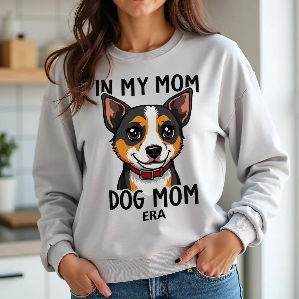 Dog Mom Wearing a Sweatshirt With a Dog Print