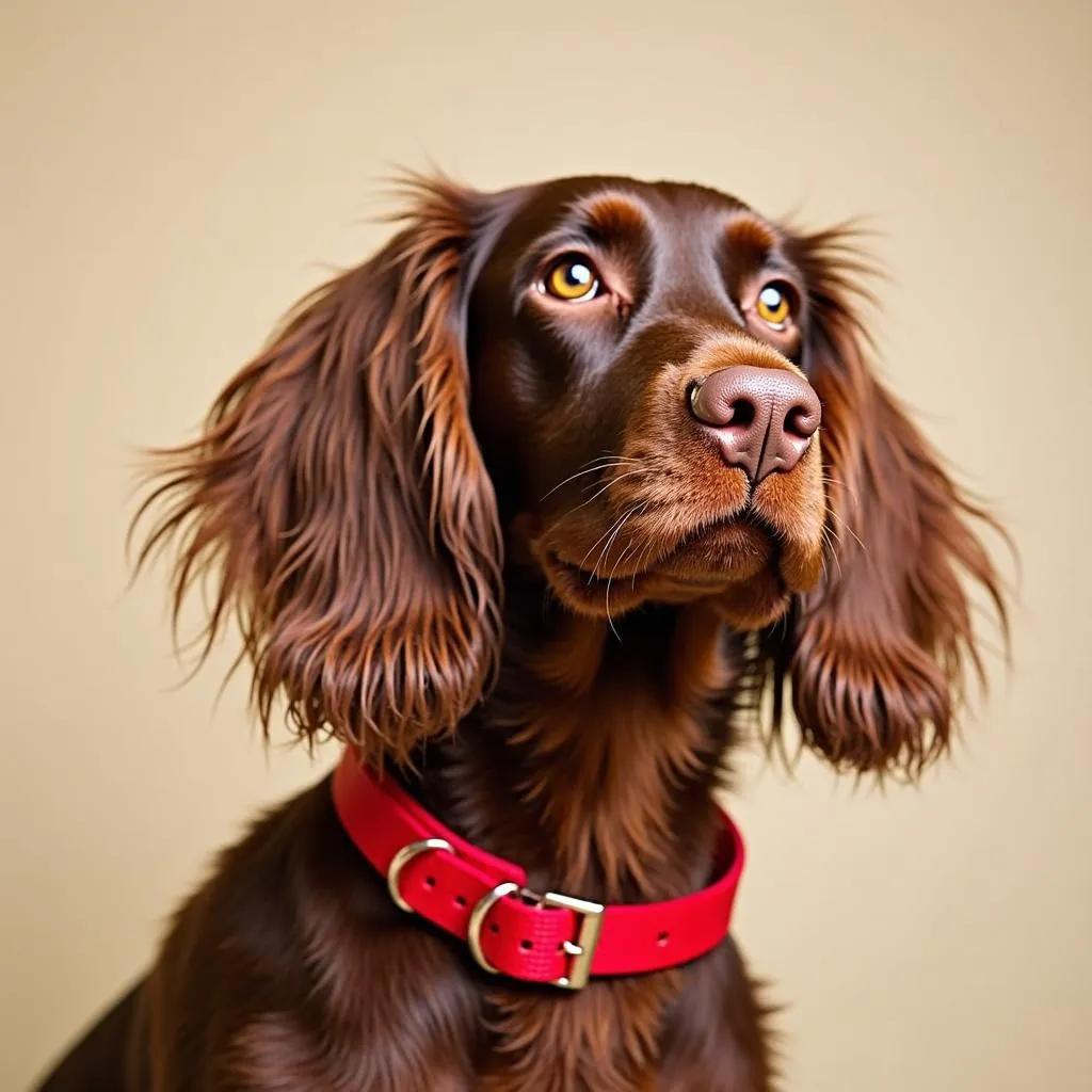 Irish Dog Collar Guide Image - A beautiful Irish Setter wearing a stylish red collar