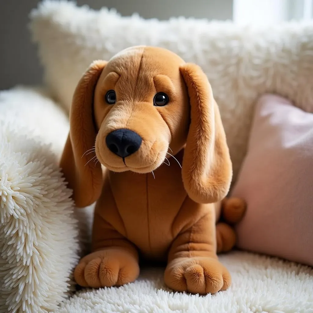 Jellycat Otto Sausage Dog Large sitting on a couch