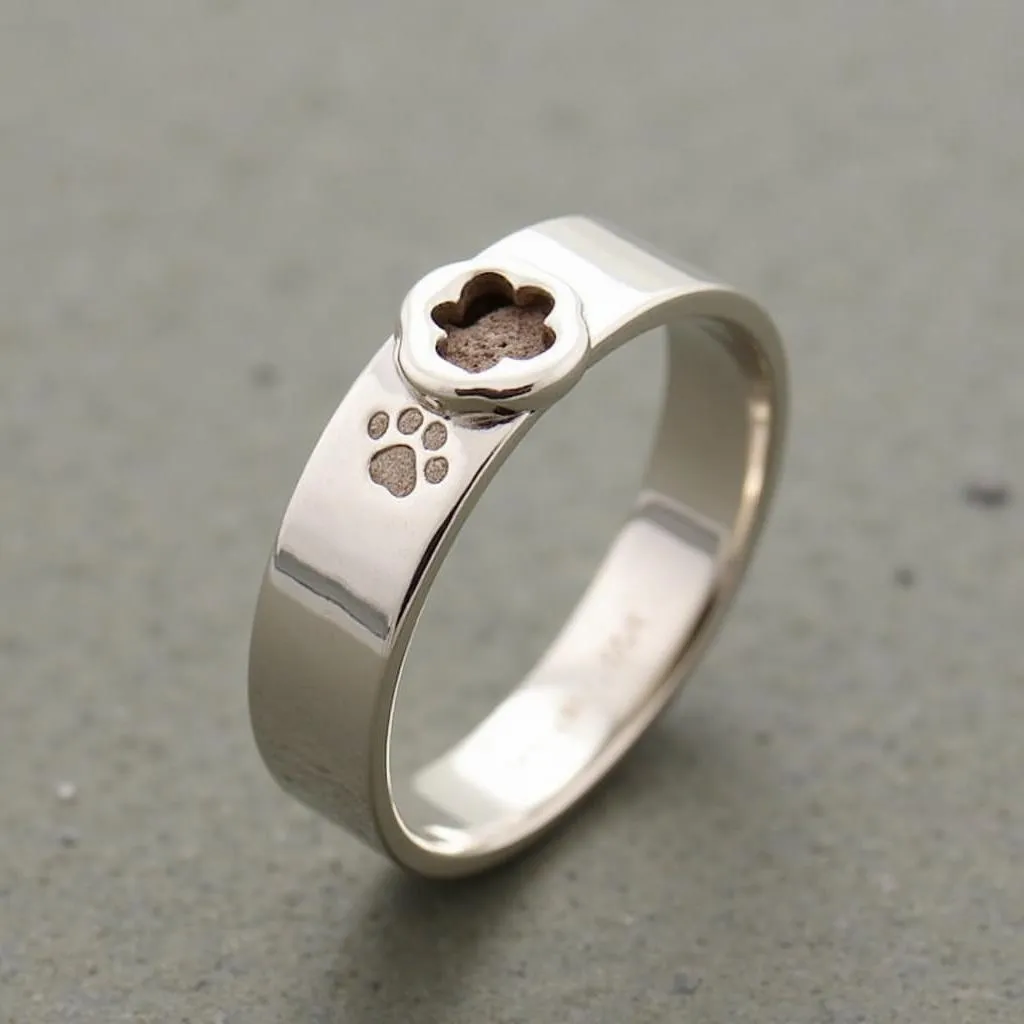 Dog ash ring with engraved paw print