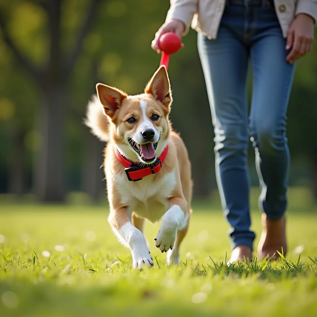 Knpv dog enjoying a walk in the park with its owner