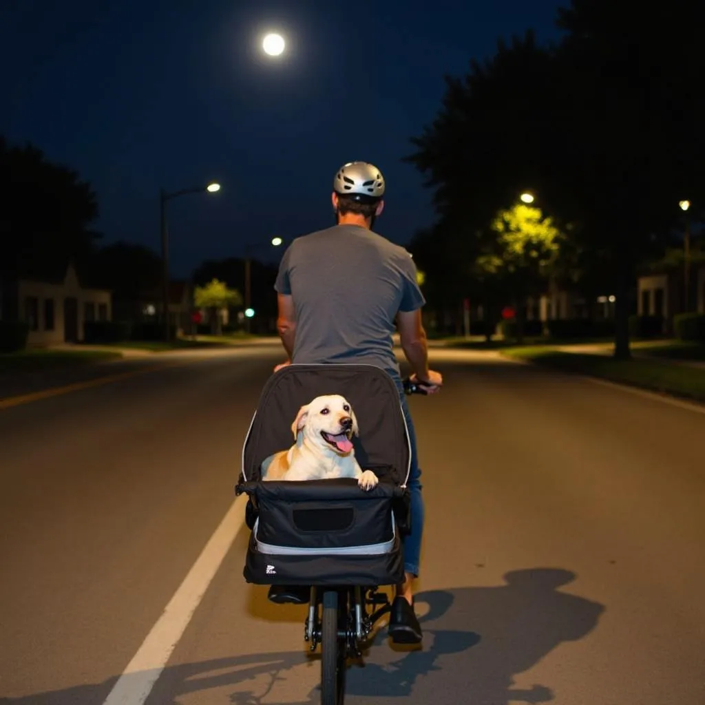 Man and dog riding Kulana Bike Moon Dog under the moon