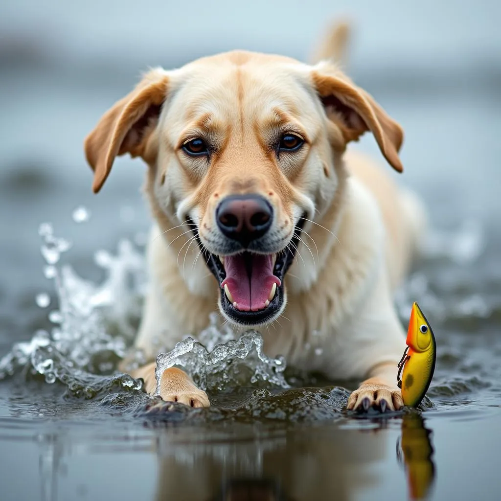 Labrador Retriever fetching a lure