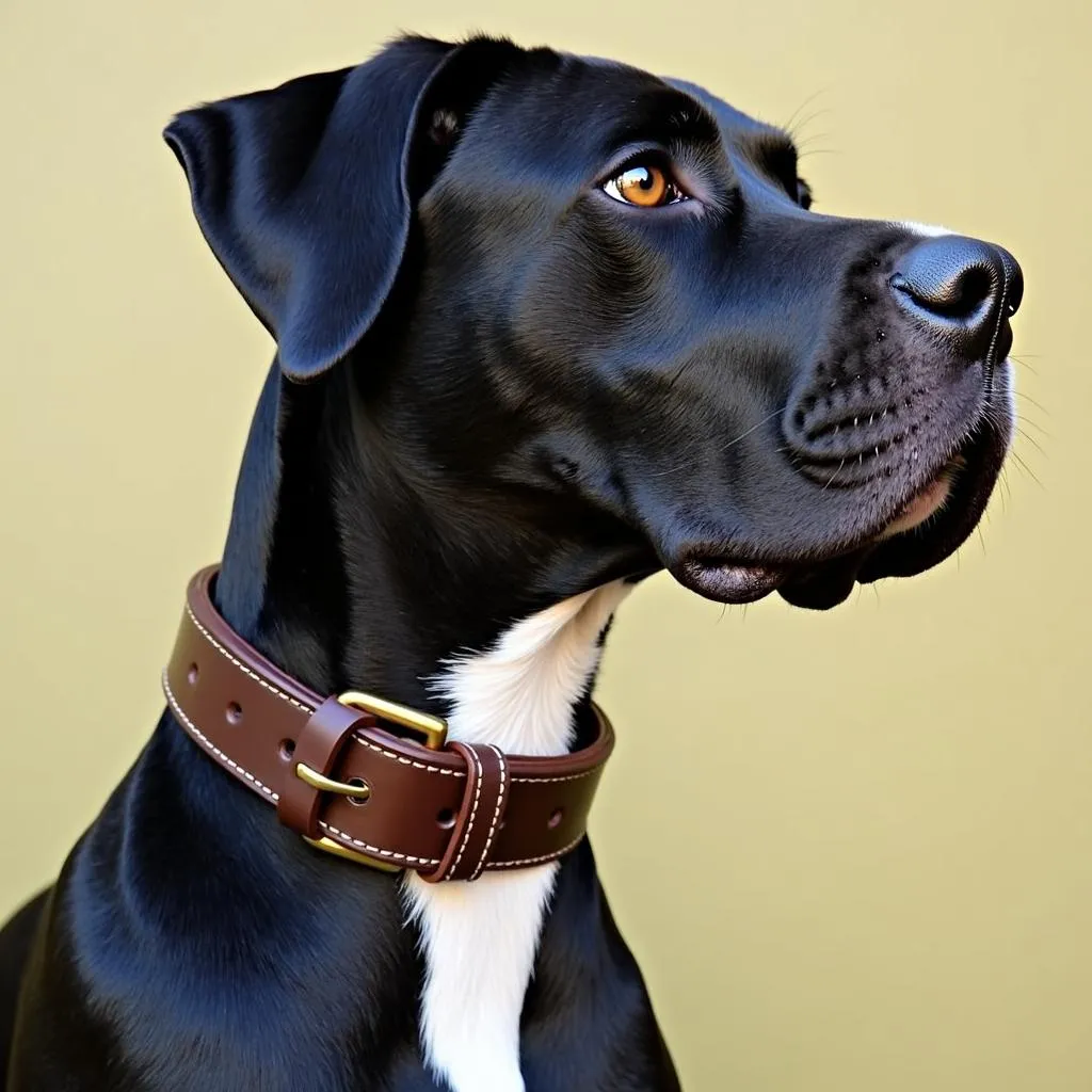 Large female dog wearing a strong and stylish leather collar