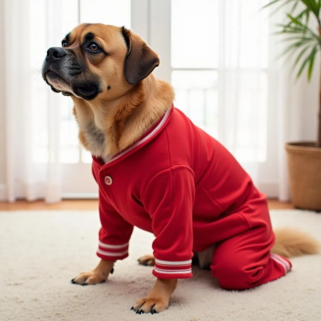 Large dog red pajamas with stripes