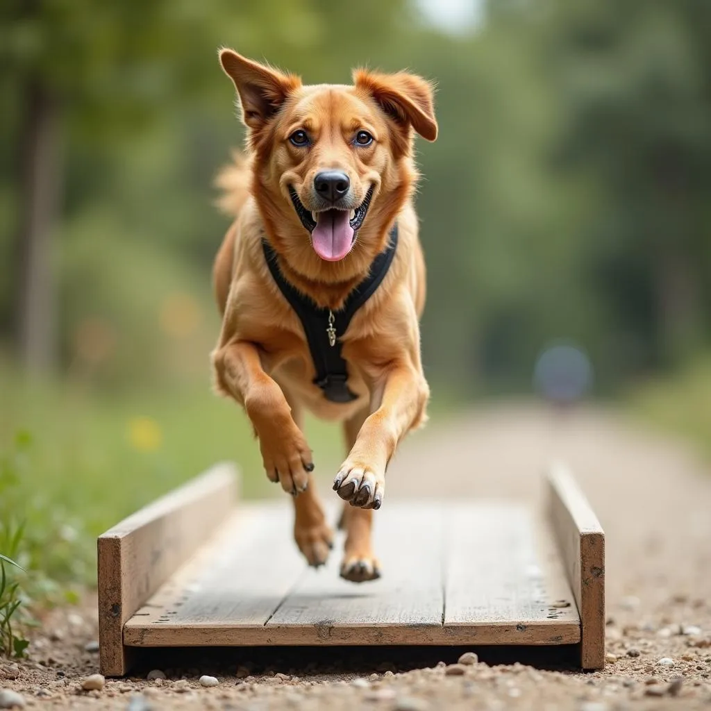 Large dog running on a track for exercise