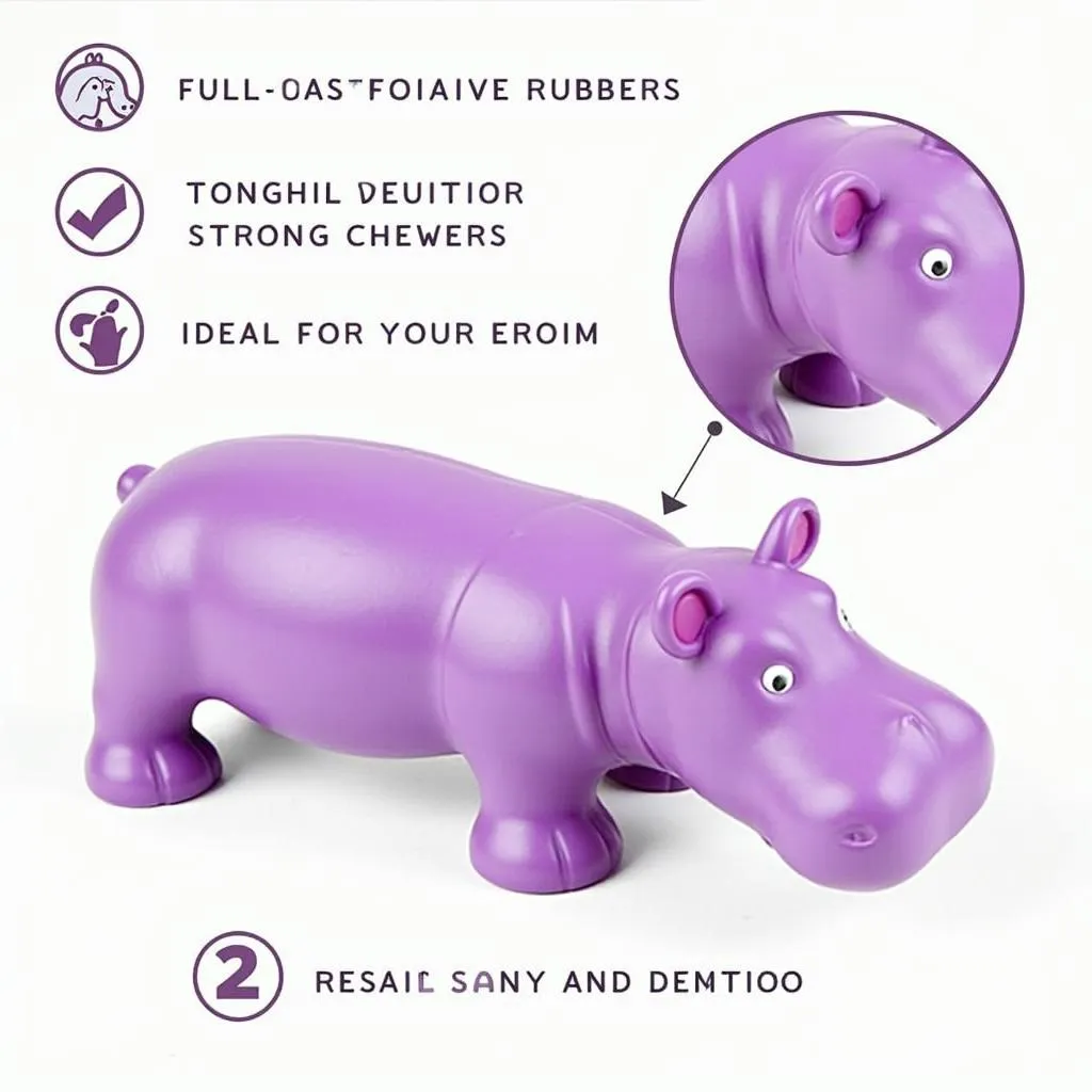 Durable Purple Hippo Dog Toy for Strong Chewers