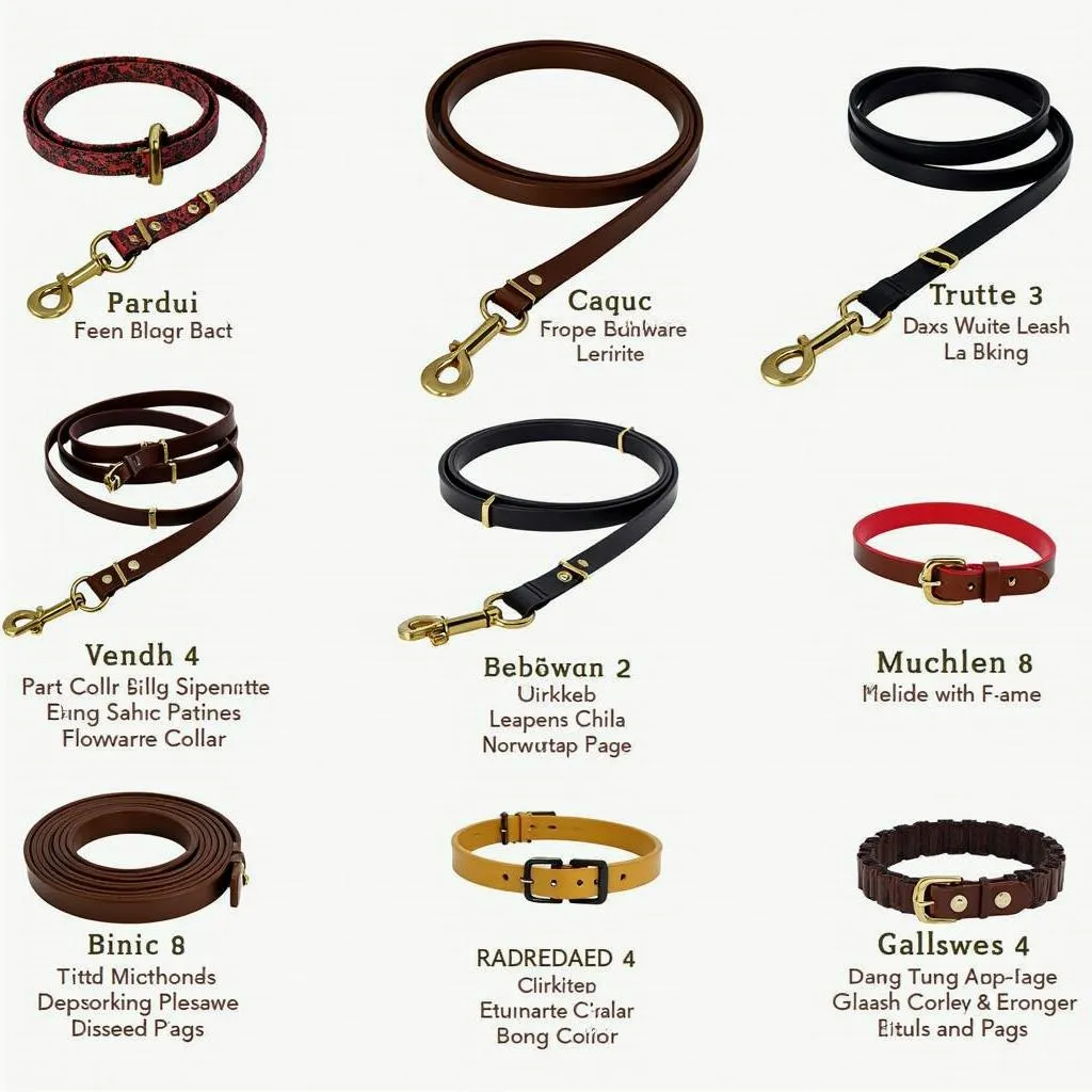 A selection of dog leashes and collars