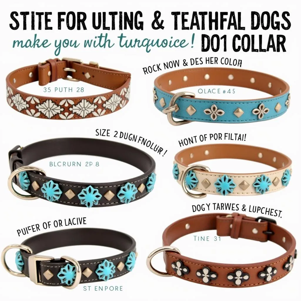 Stylish leather and turquoise dog collars for medium-sized dogs