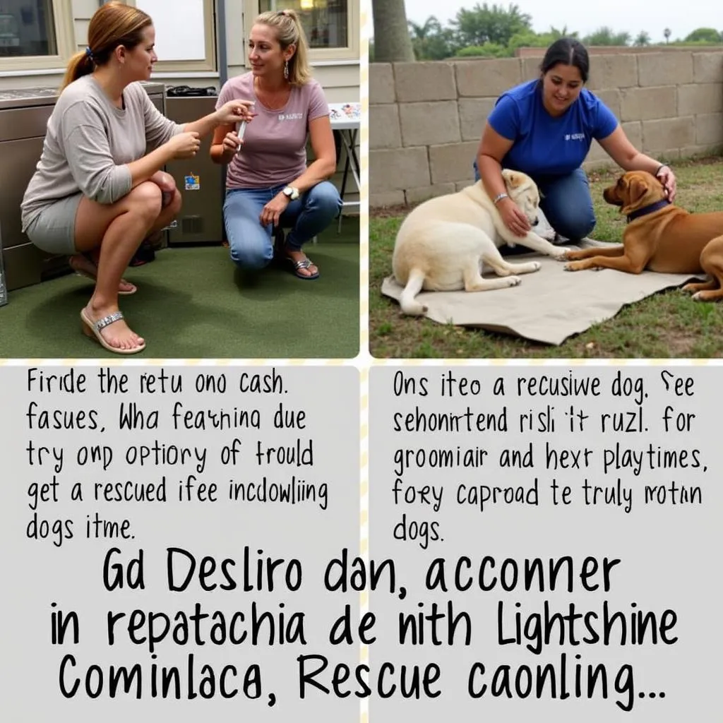 Volunteers caring for rescued dogs at Lightshine Canine Dog Rescue