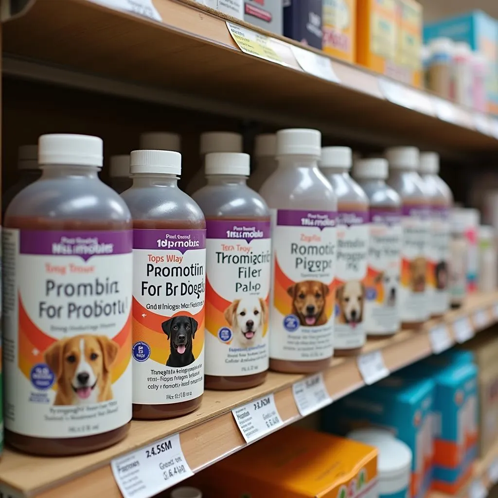 Liquid probiotic for dogs on a shelf