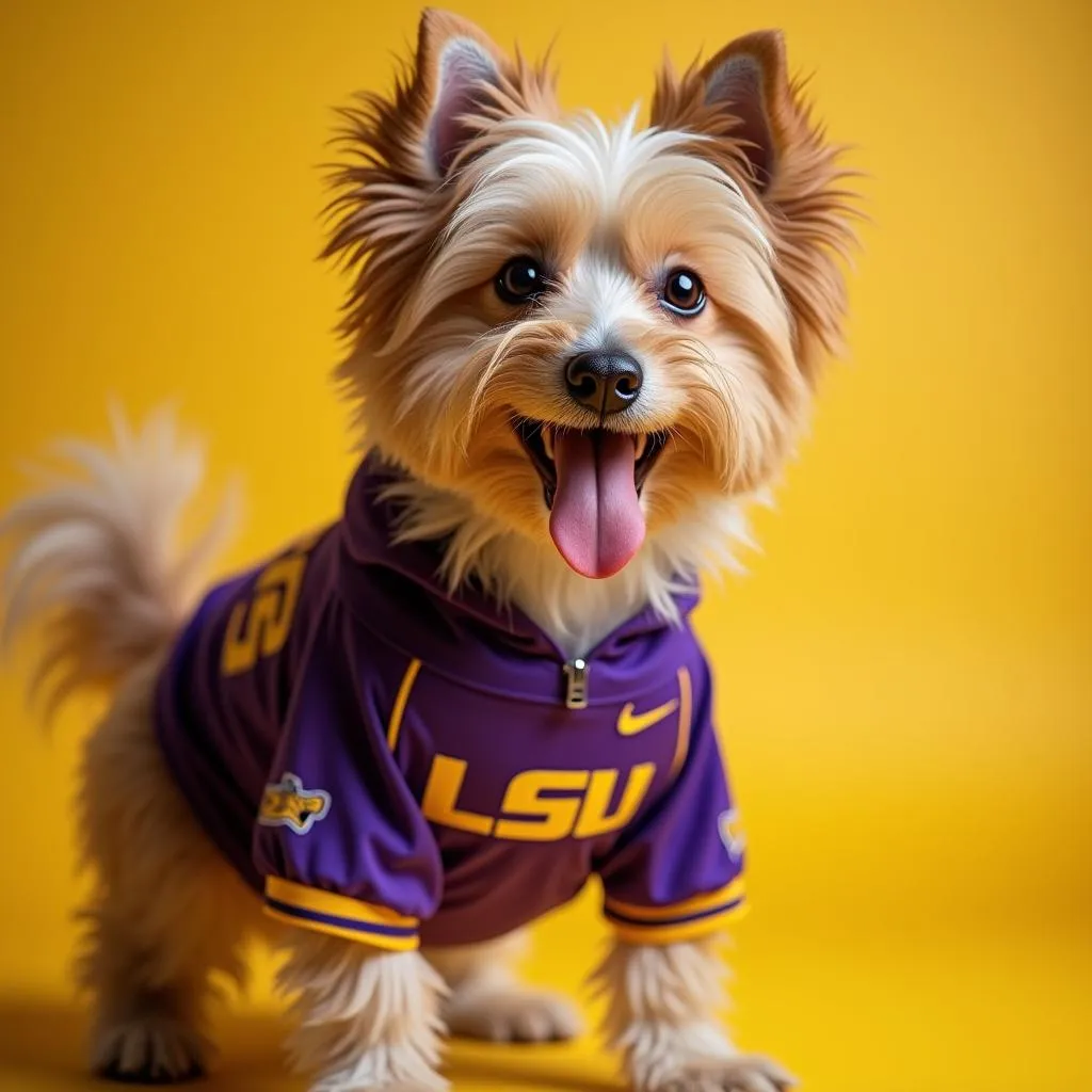 LSU Dog Jersey Worn with Pride: A Dog Sporting LSU Colors