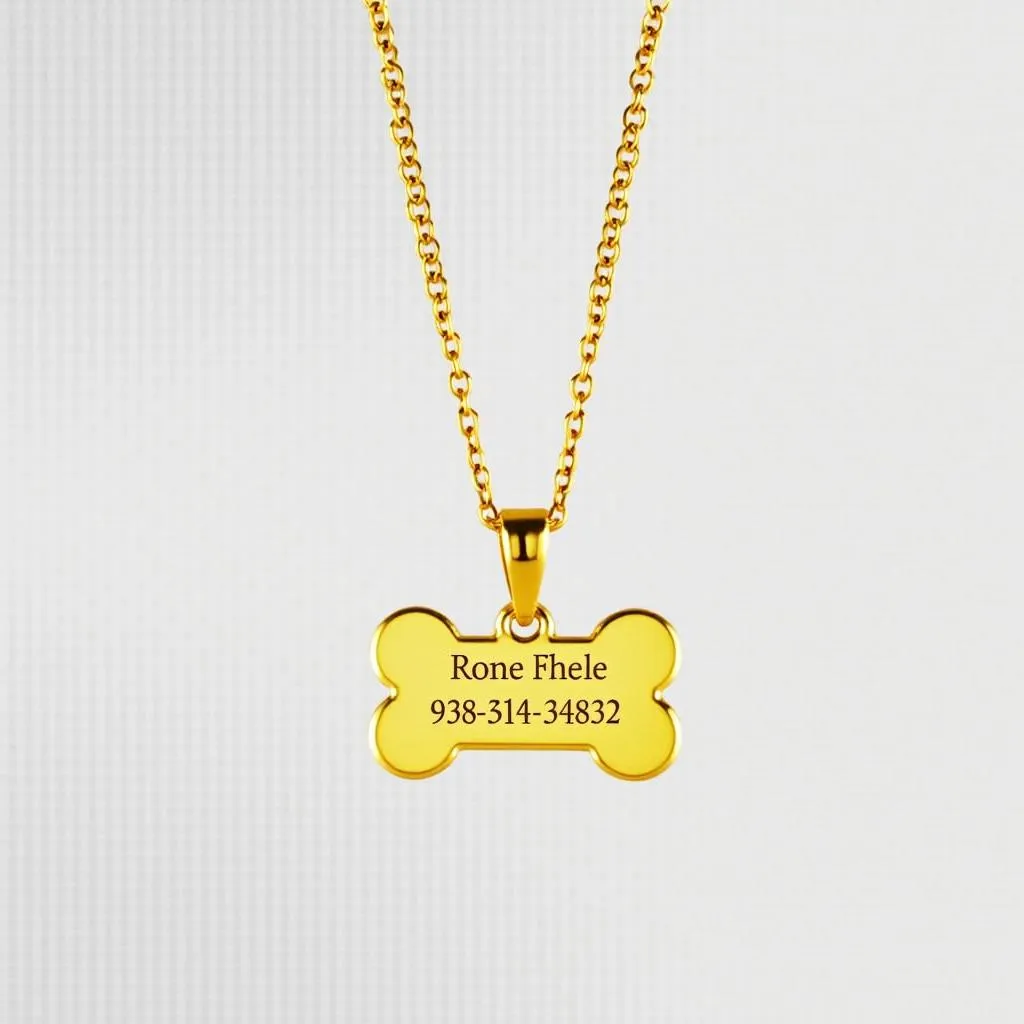 Gold Dog Tag Necklace with Engraved Name and Phone Number