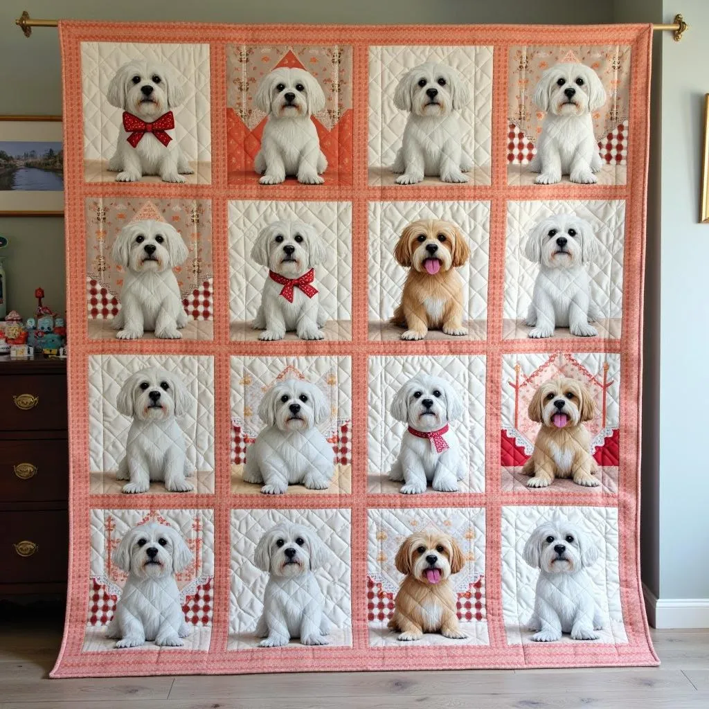 Maltese Dog Fabric Quilt