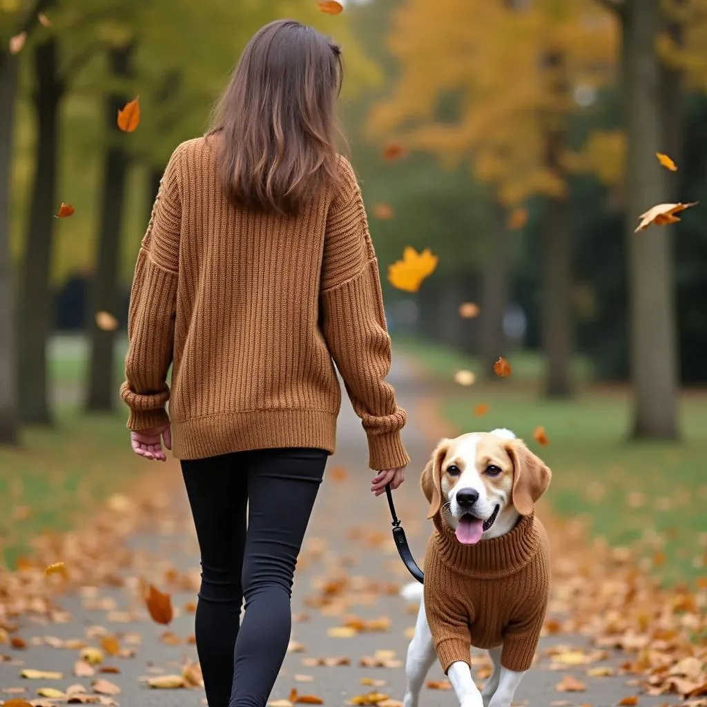 Matching outfits for dogs and humans in fall