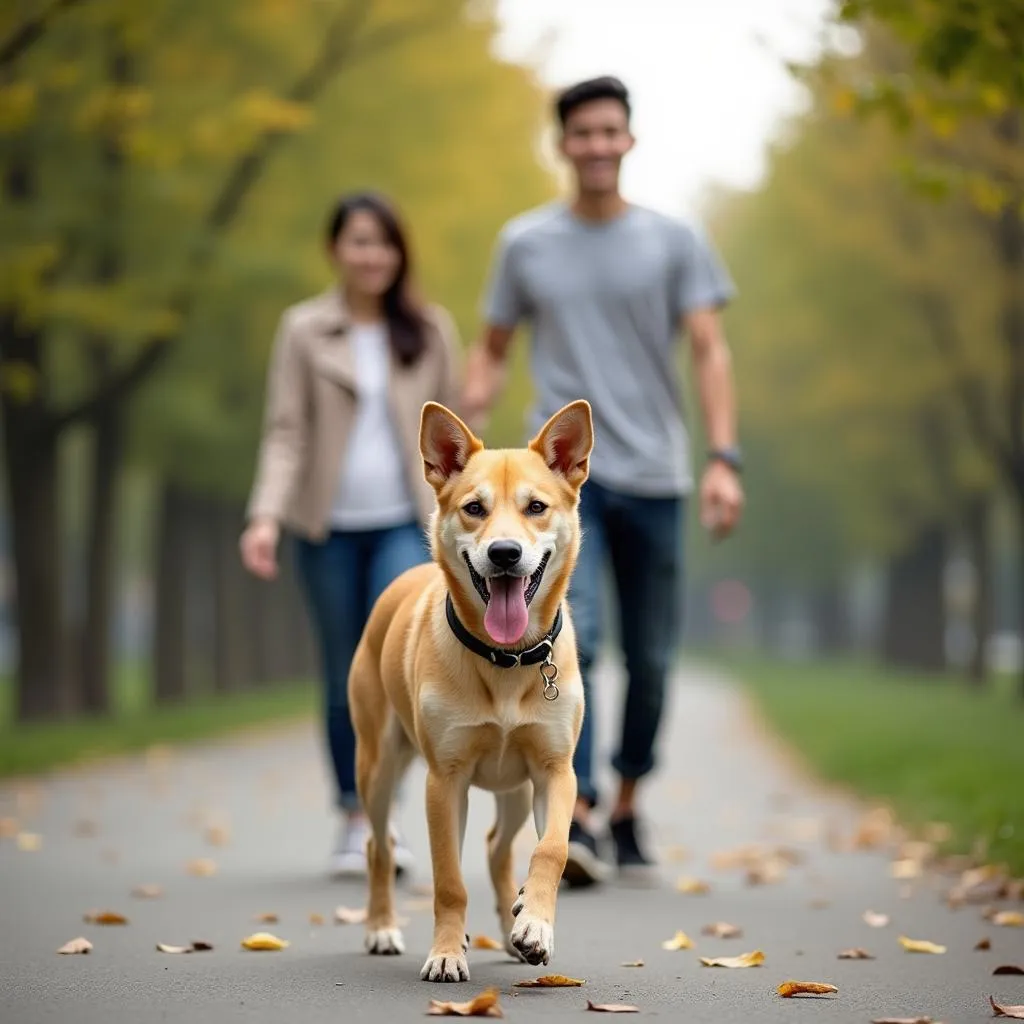 A happy Miki dog named "Lucky" with his new owner, a Vietnamese family living in Hanoi